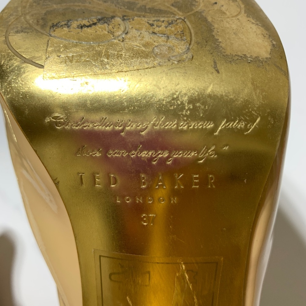 TED BAKER LONDON Wheat Patent Slip On Booties Rose Gold Heels Sz 37 - Picture 11 of 12